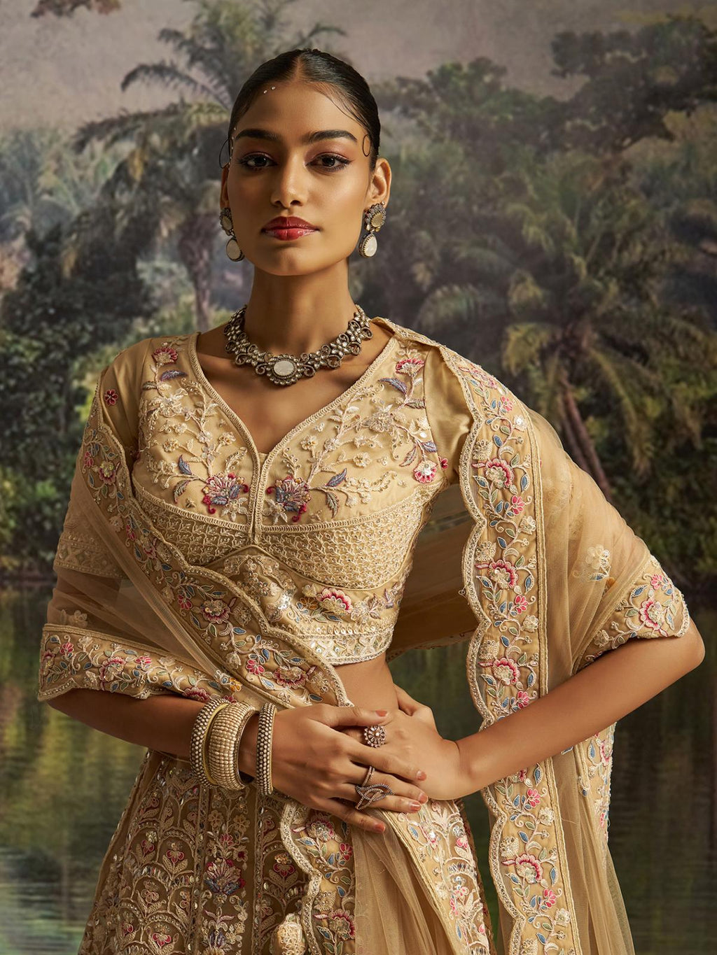 Cream Soft Net Designer Lehenga Choli