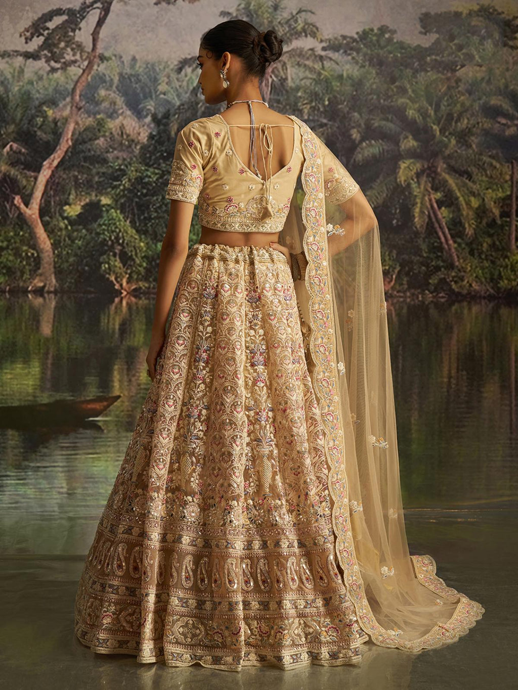 Cream Soft Net Designer Lehenga Choli