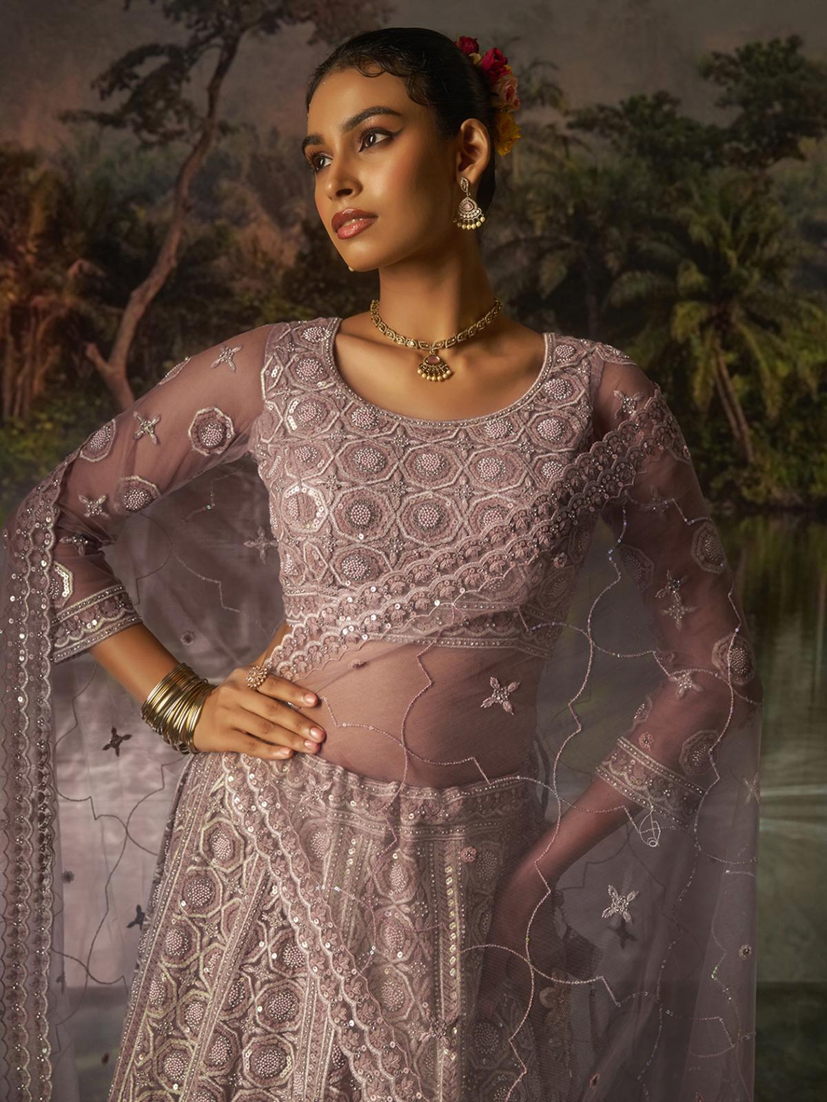 Mauve Soft Net Designer Lehenga Choli