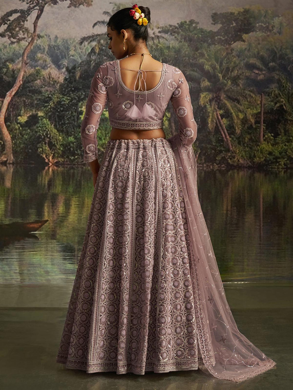 Mauve Soft Net Designer Lehenga Choli