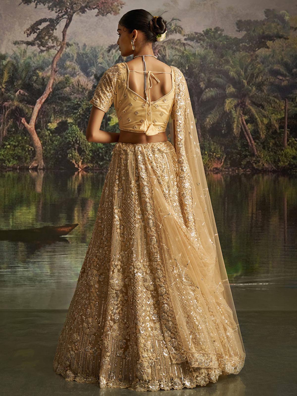 Cream Soft Net Designer Wedding Lehenga Choli