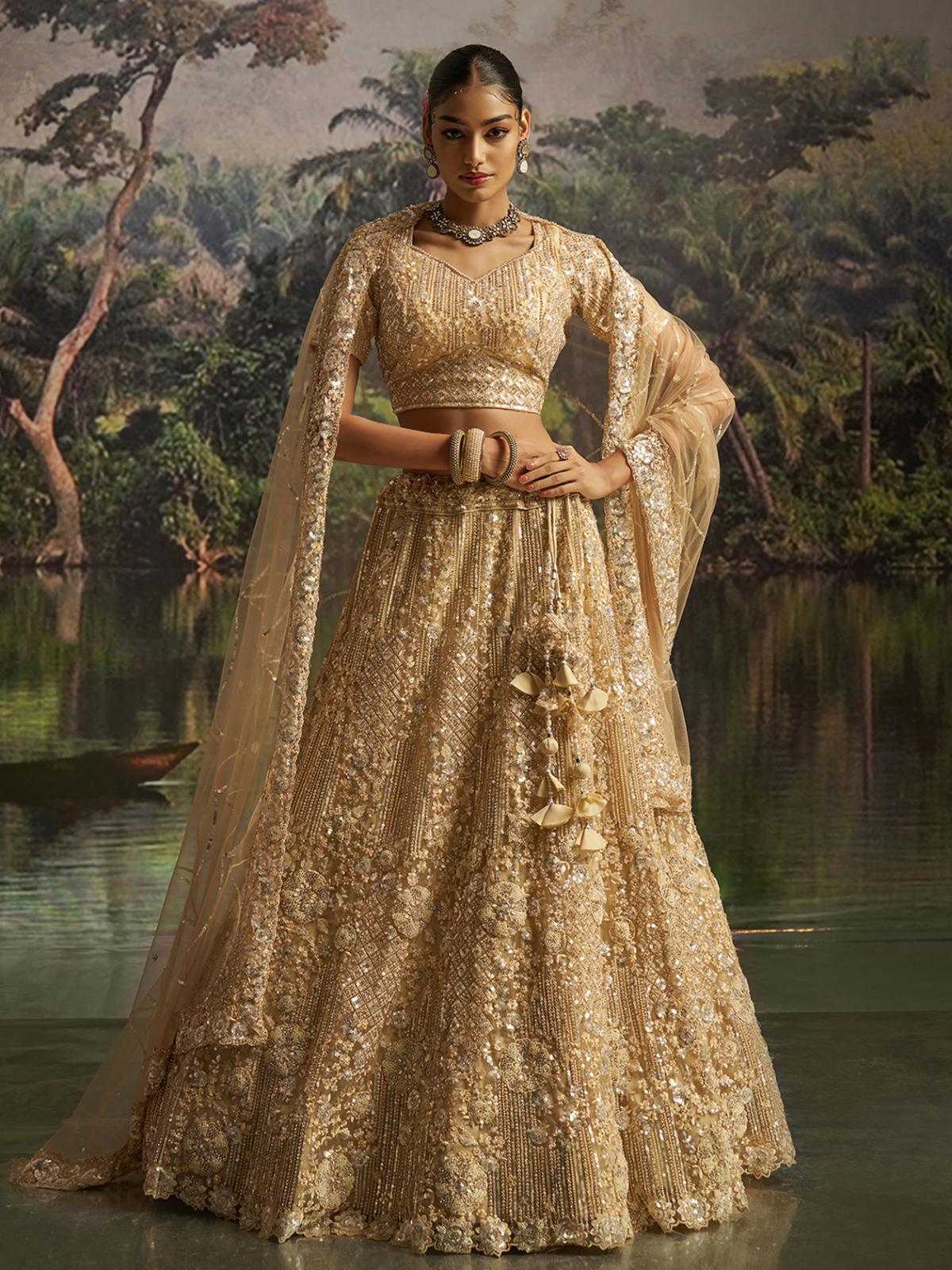 Cream Soft Net Designer Wedding Lehenga Choli