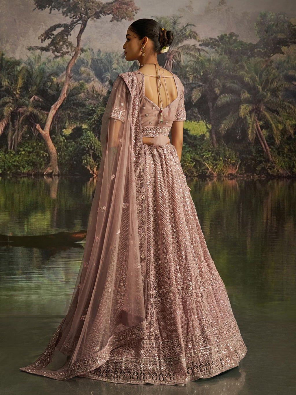 Mauve Soft Net Designer Wedding Lehenga Choli