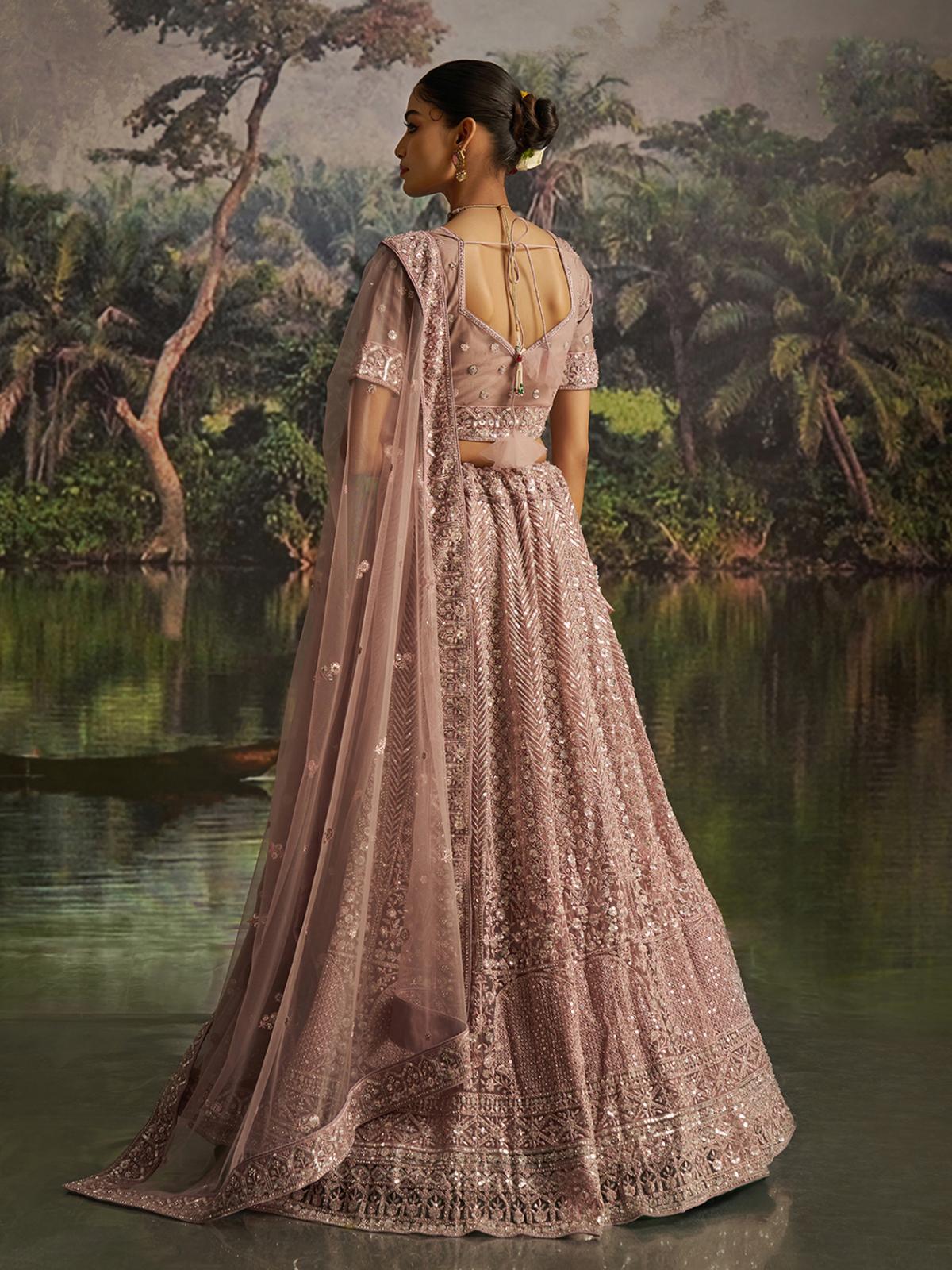 Mauve Soft Net Designer Wedding Lehenga Choli