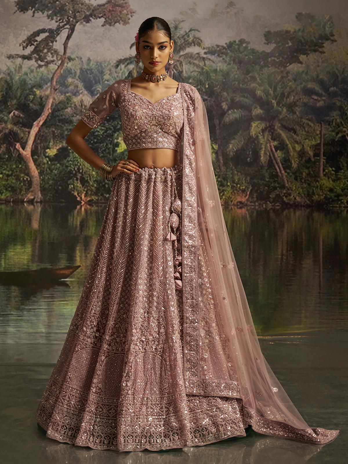 Mauve Soft Net Designer Wedding Lehenga Choli