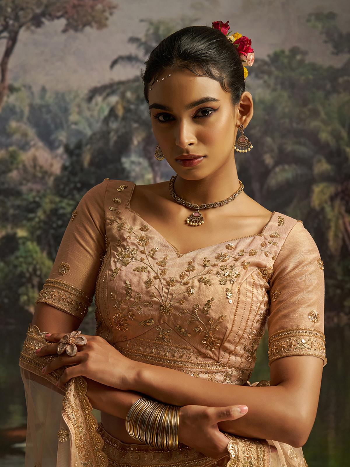 Peach Soft Net Designer Lehenga Choli