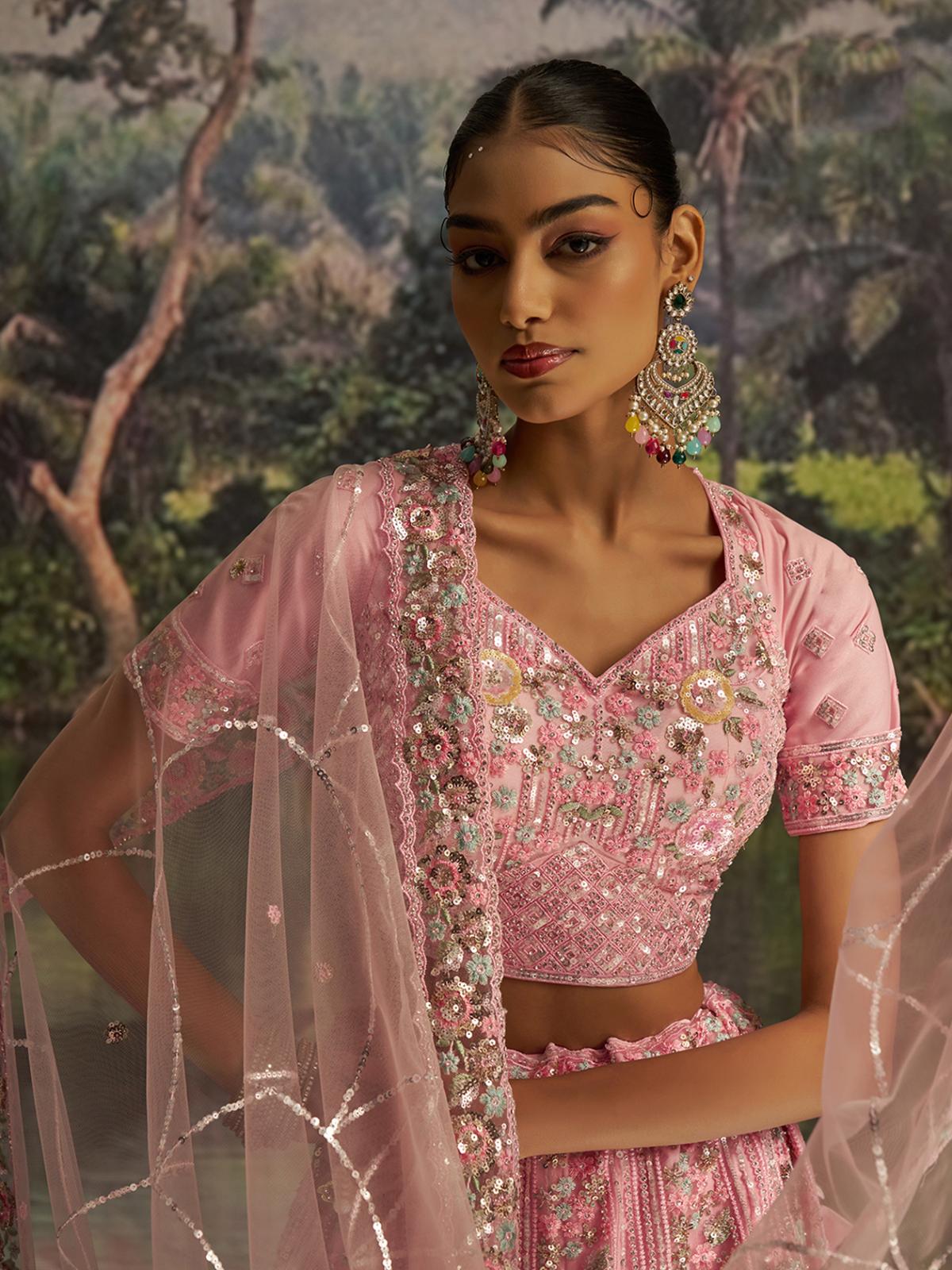 Pink Soft Net Designer Lehenga Choli