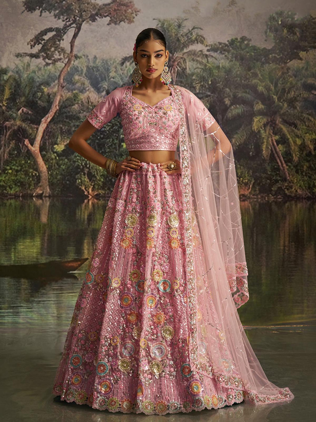 Pink Soft Net Designer Lehenga Choli