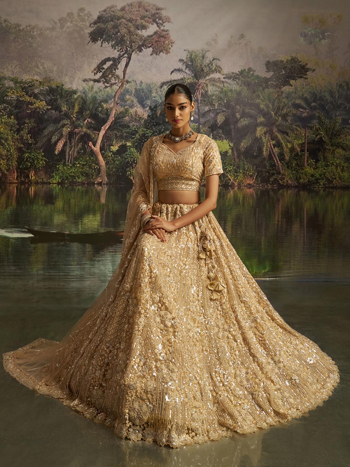 Cream Soft Net Designer Wedding Lehenga Choli