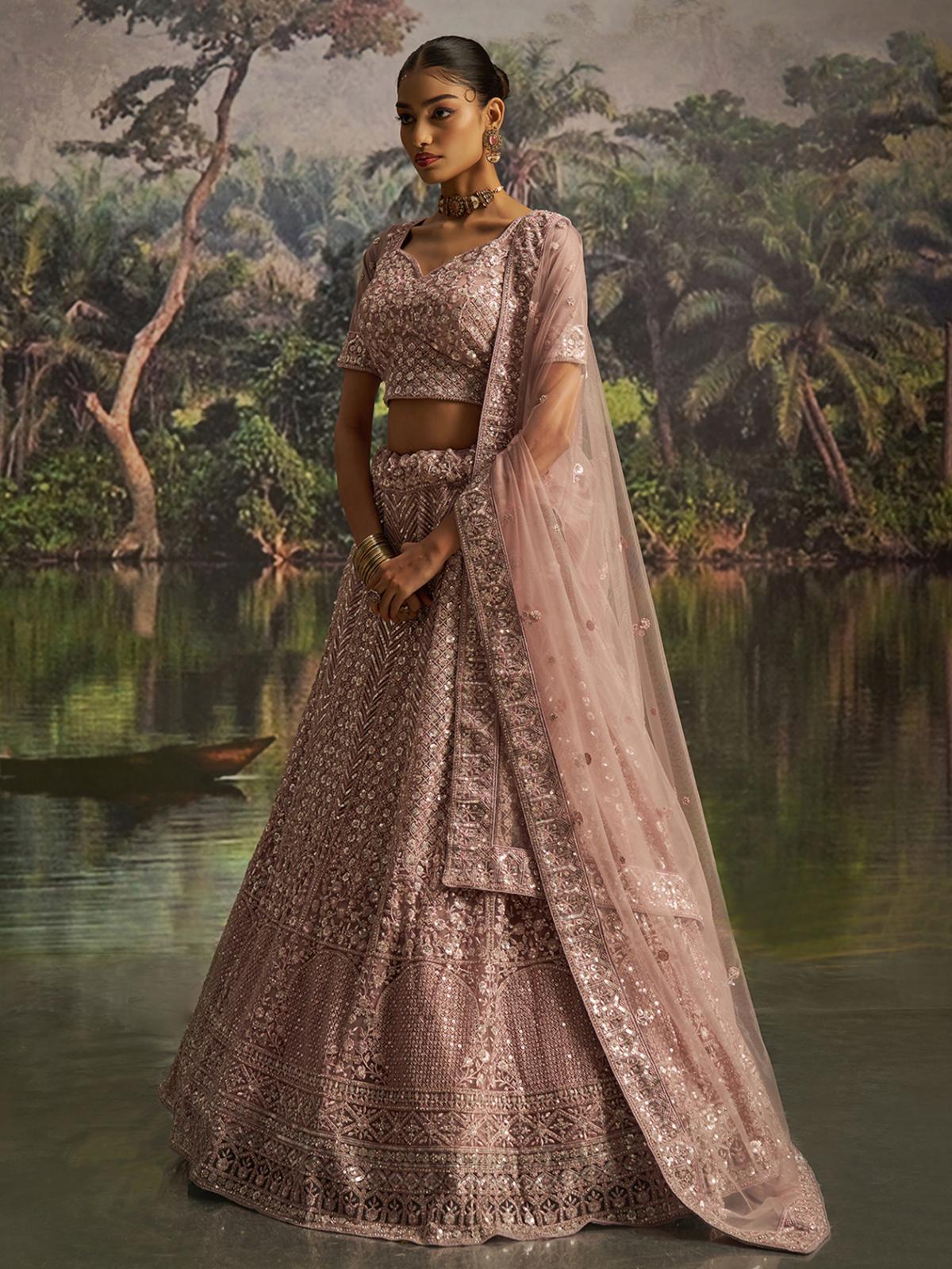 Mauve Soft Net Designer Wedding Lehenga Choli