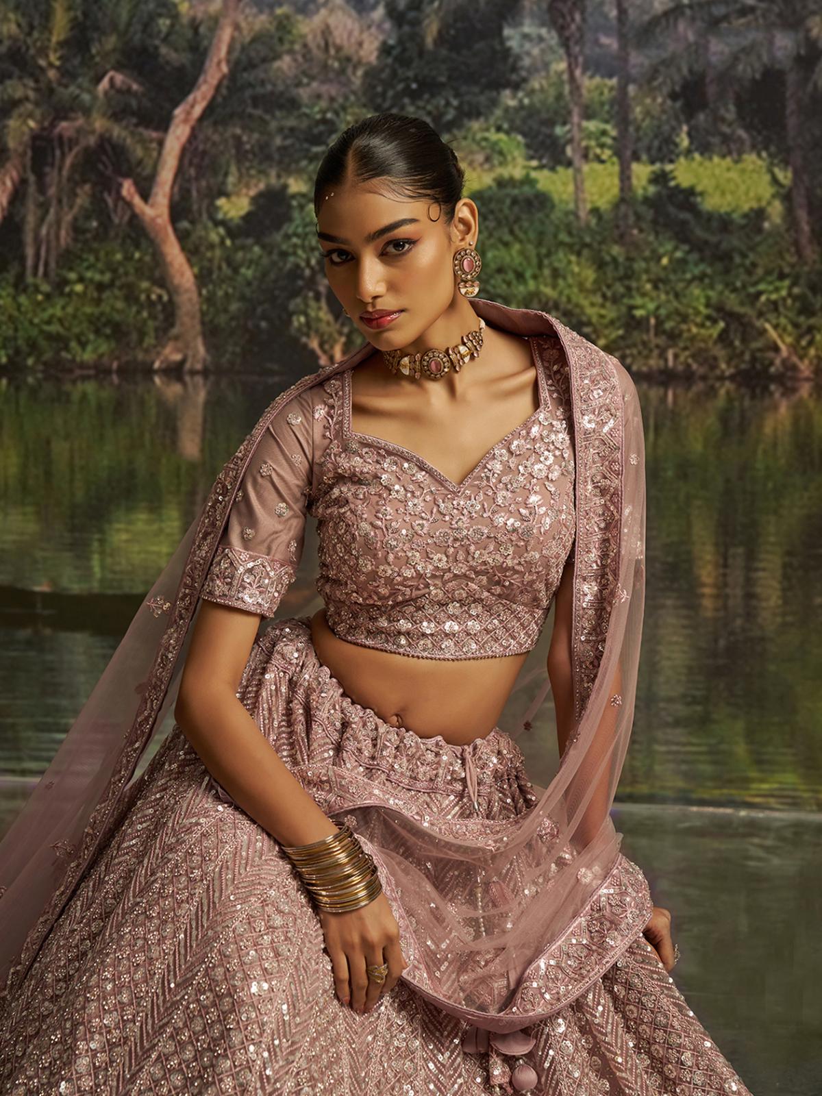 Mauve Soft Net Designer Wedding Lehenga Choli