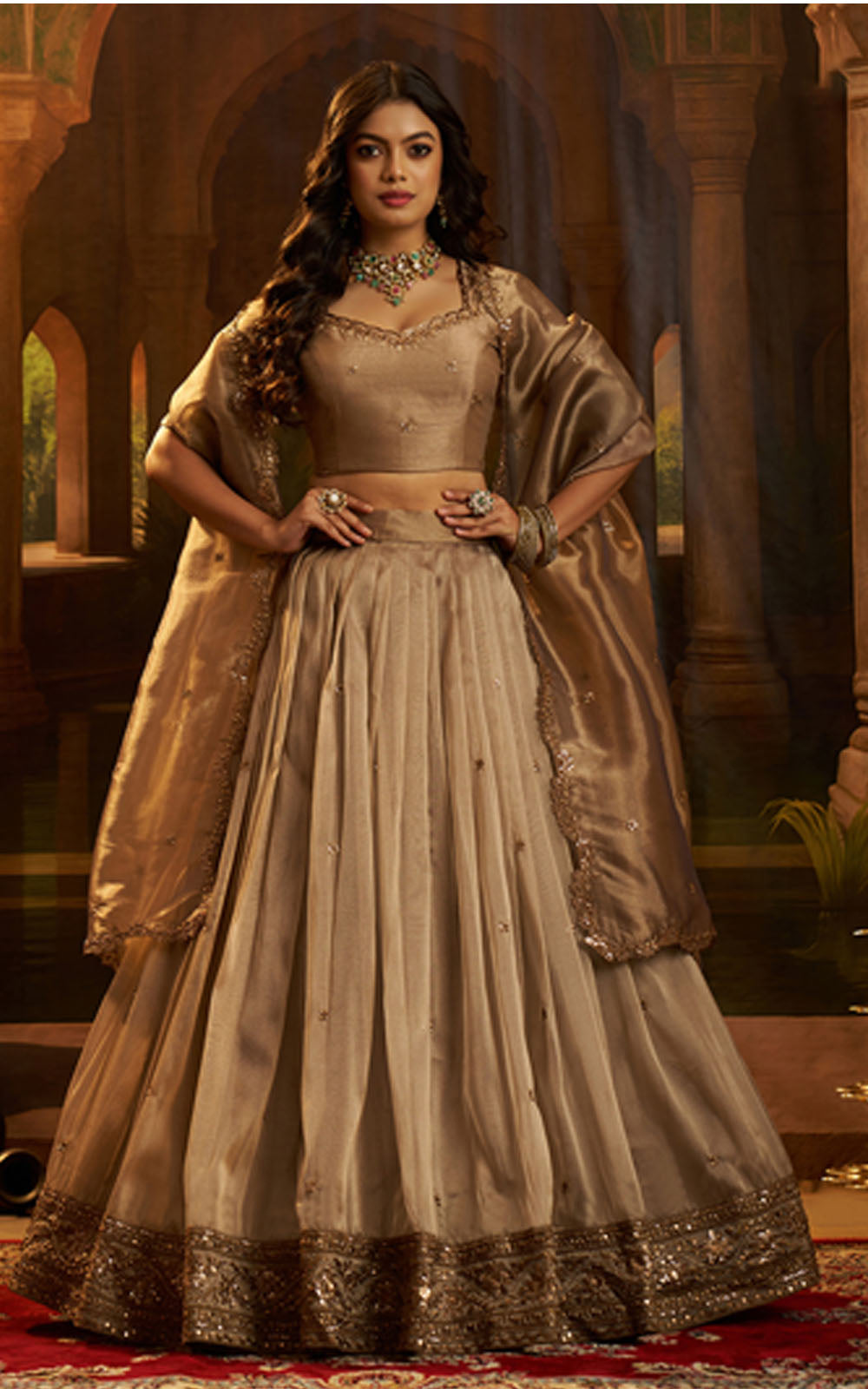 Brown Designer Lehenga Choli Set For Ring Ceremony