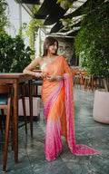 Orange Fendy Satin Wedding Saree