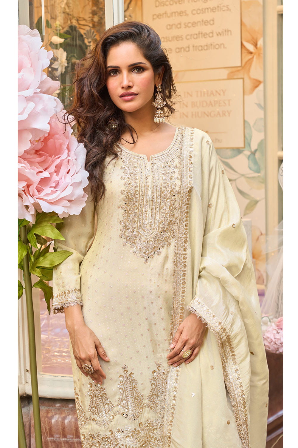 White Party Wear Sharara Suit with Silk Dupatta