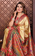 Yellow Banarasi Tissue Silk Paithani Designer Partywear Saree