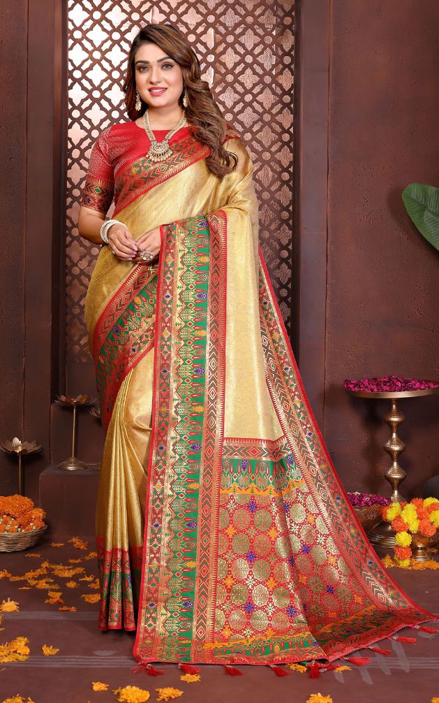 Yellow Banarasi Tissue Silk Paithani Designer Partywear Saree