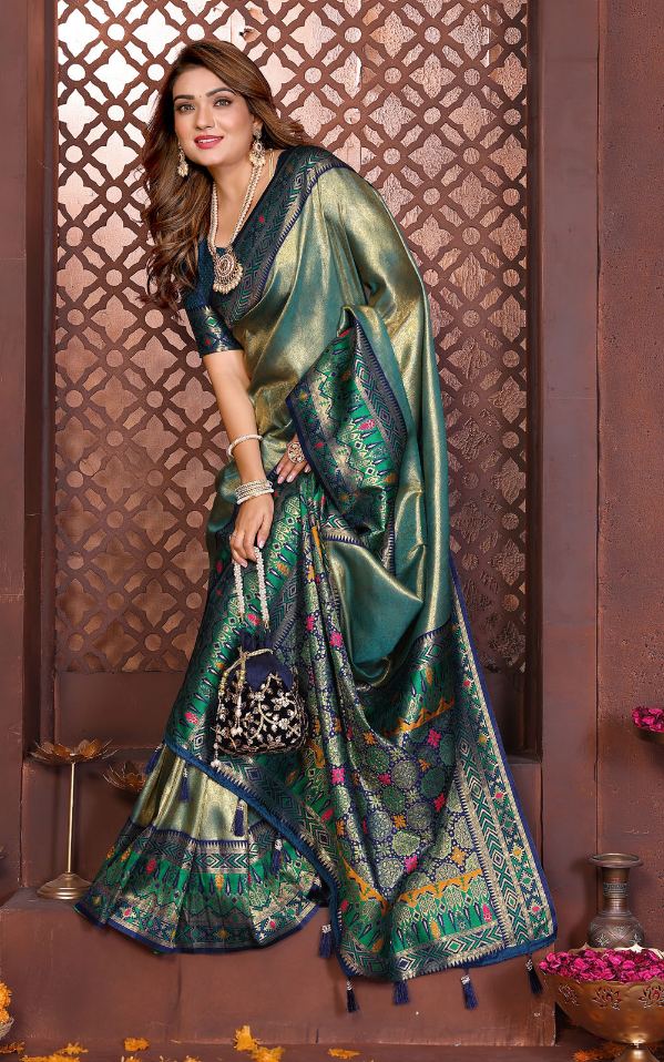Blue Banarasi Tissue Silk Paithani Designer Partywear Saree