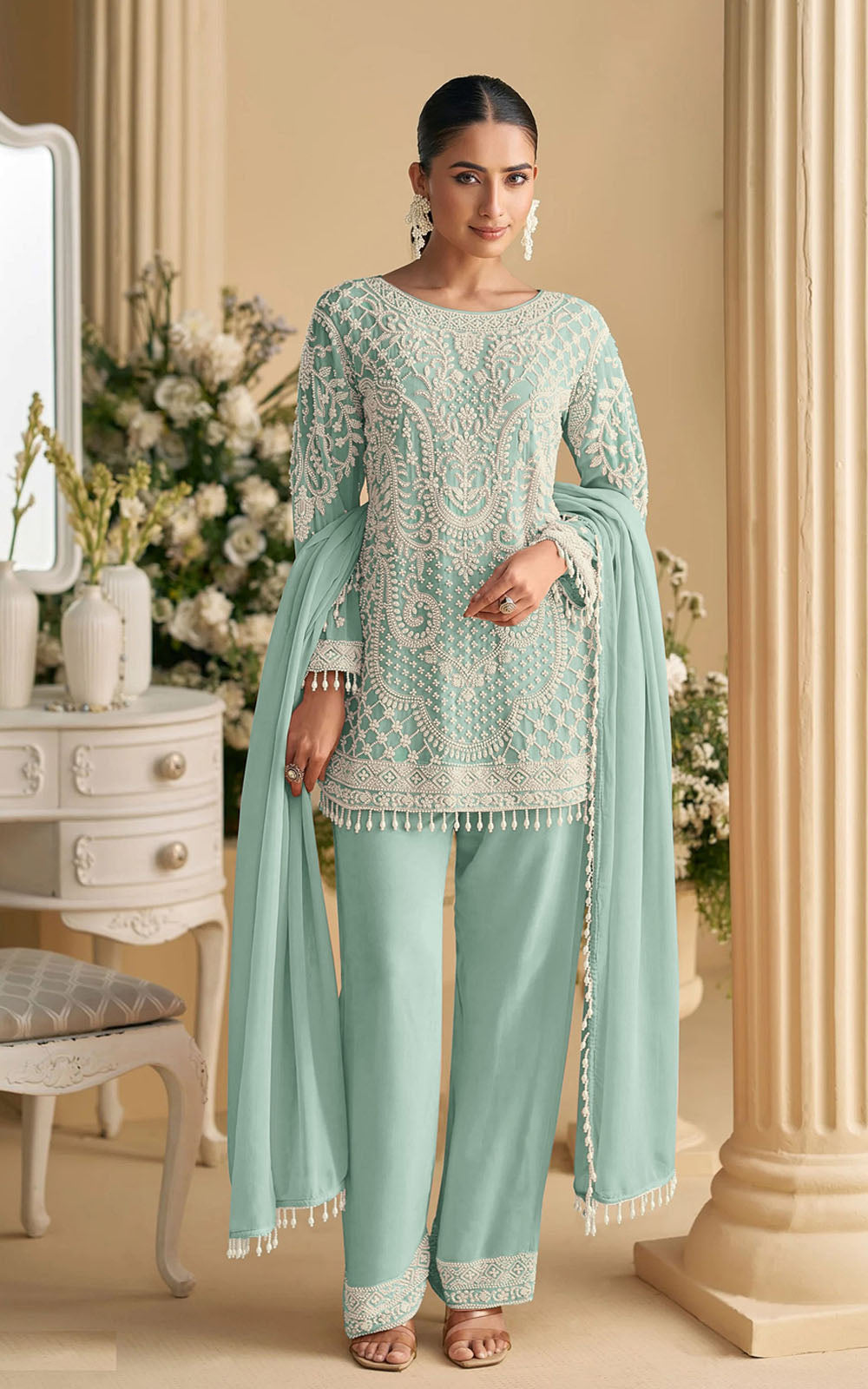 Georgette Party Wear Semi-Stitched Pakistani Suit with Dupatta