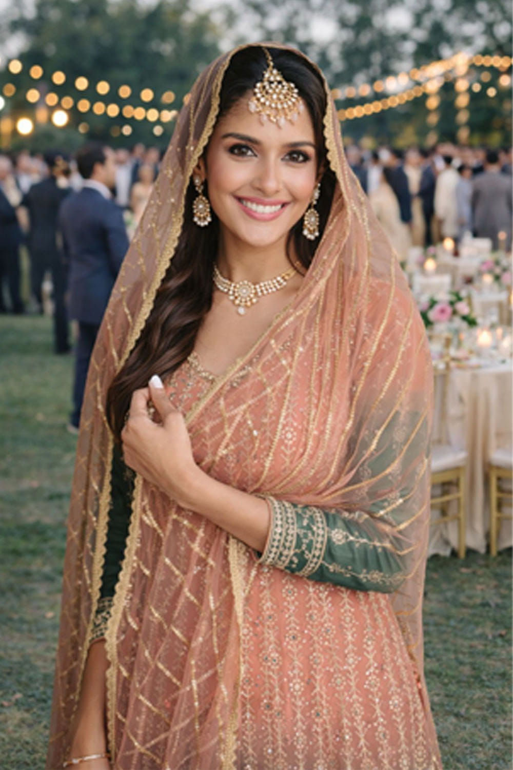 Woman in traditional attire with jewelry at an outdoor event