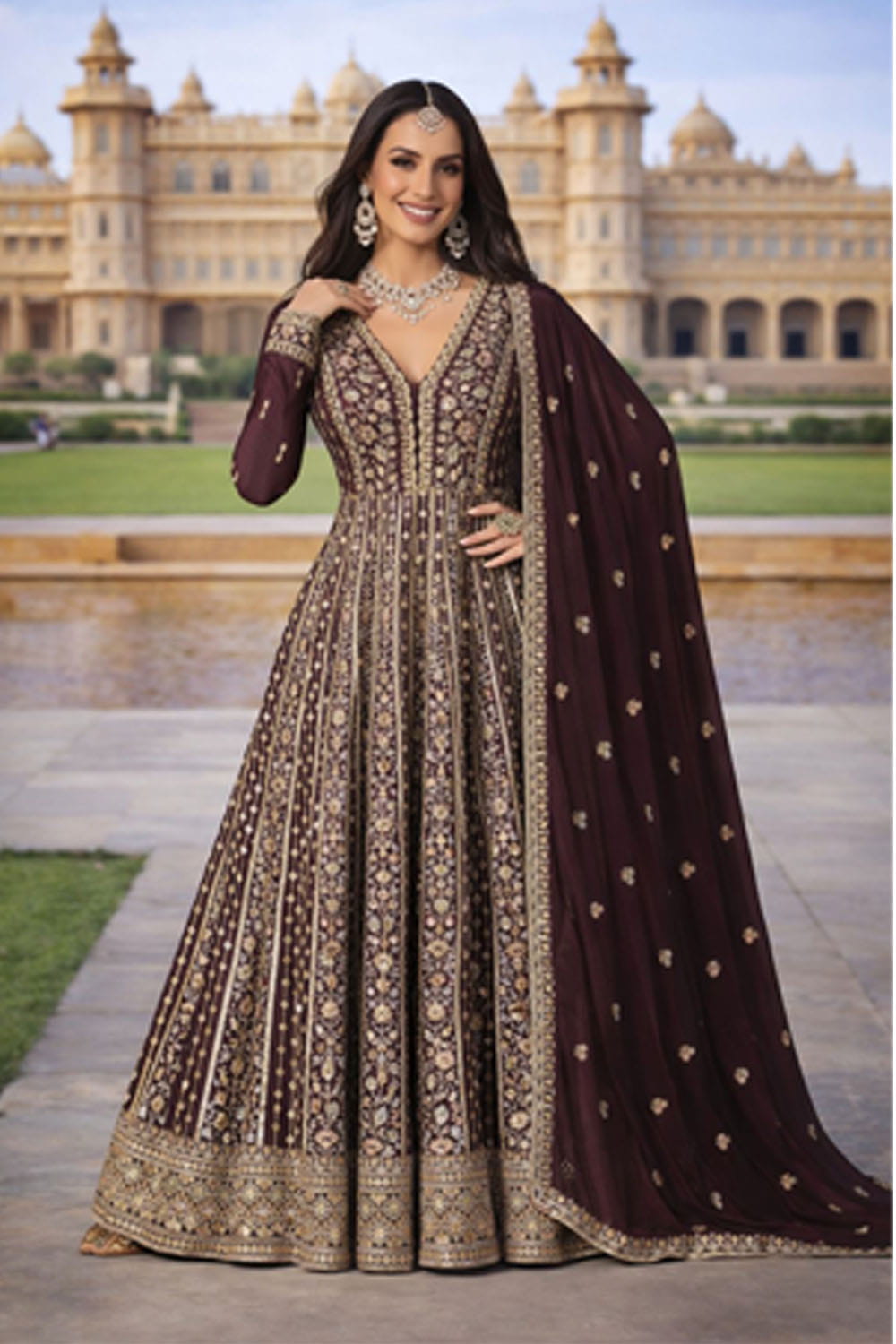 Chinon Silk Party Wear Anarkali Suit with Dupatta