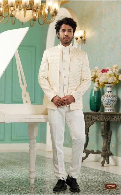 Cream Bandhgala Jodhpuri Suit for Men