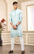 Pista Green Thread Work Art Silk Kurta