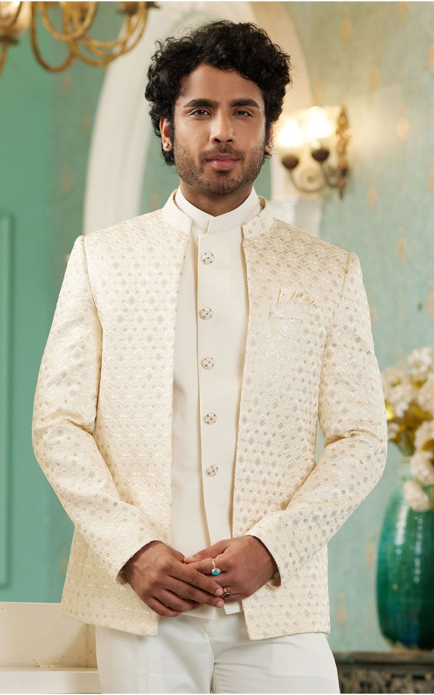 Cream Bandhgala Jodhpuri Suit for Men