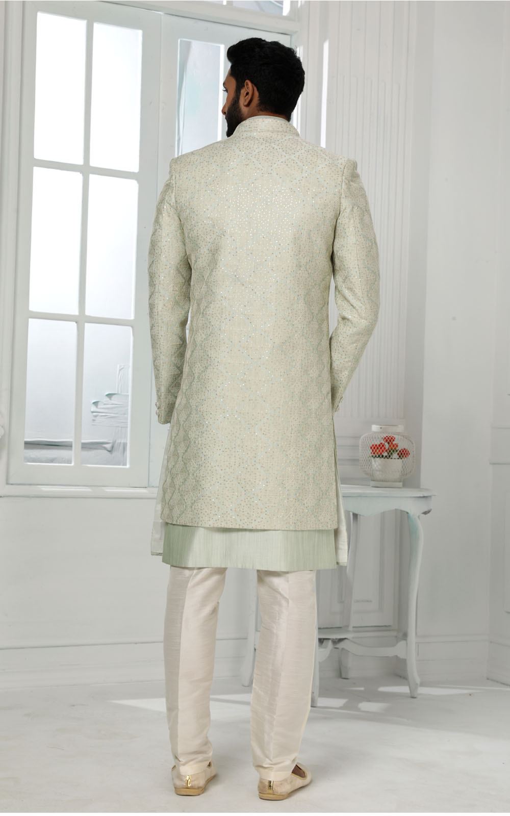 Pista Green Kurta Pajama With Jacket 3 Pcs Set