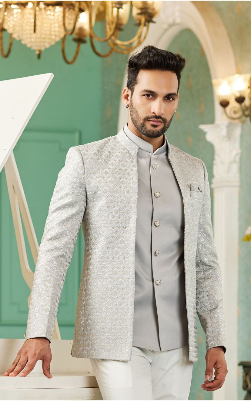 Grey Bandhgala Jodhpuri Suit