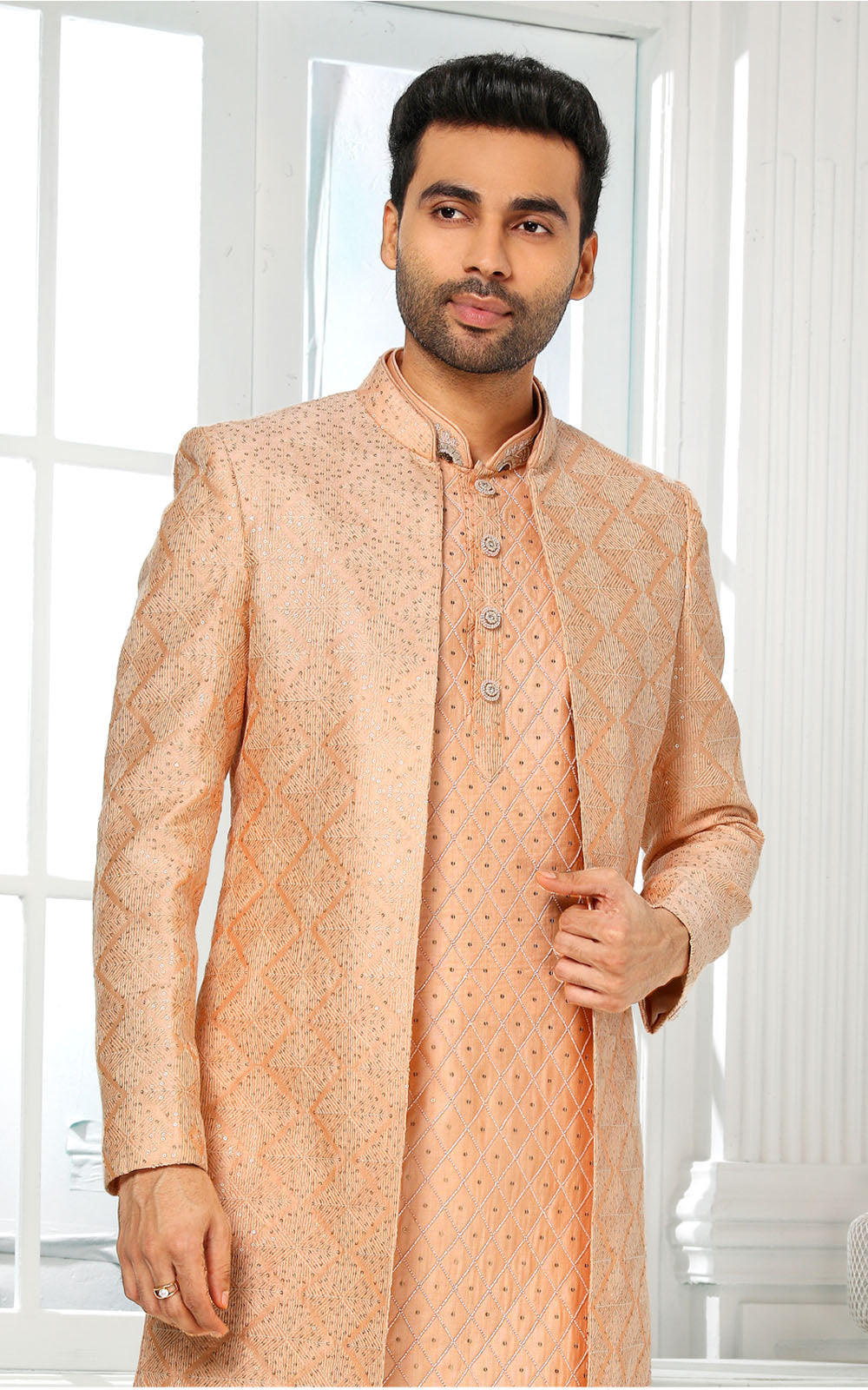 Peach Kurta Pajama With Jacket