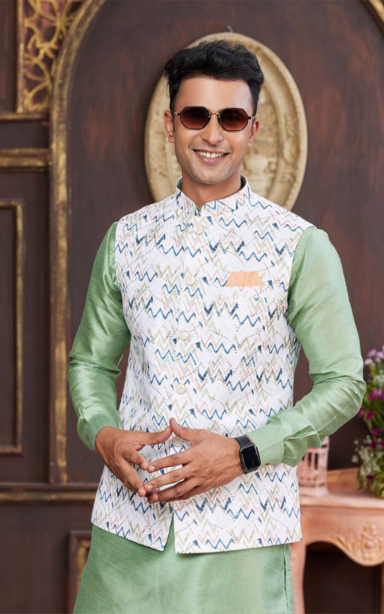 Multi Colour Art Silk Waistcoat for Men