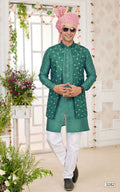 Green Kurta Pajama With Jacket 3 Pcs Set