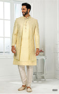 Light Yellow Kurta Pajama With Jacket 3 Pcs Set