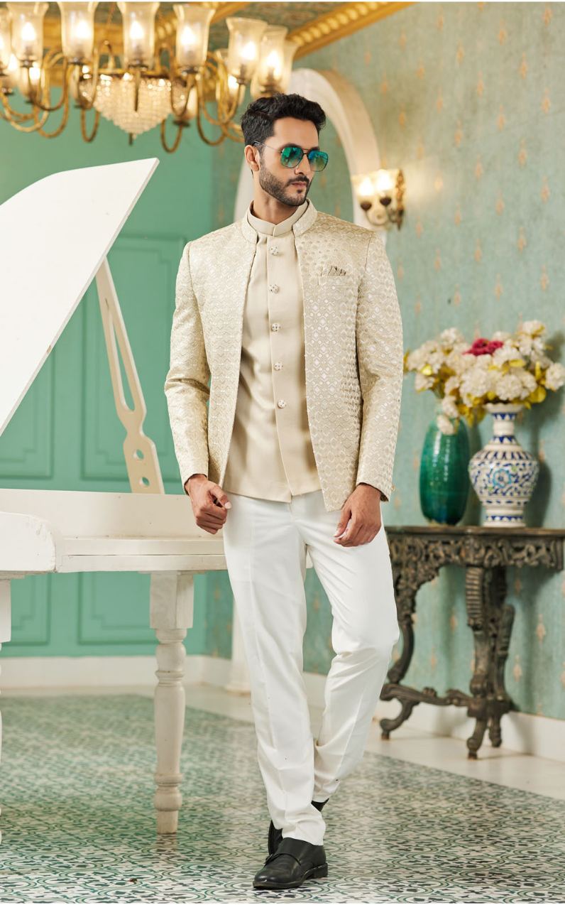 Beige Bandhgala Jodhpuri Suit