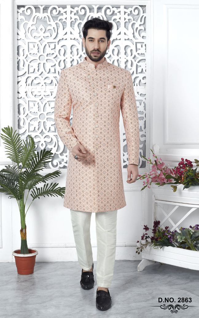 Pink Jacquard Silk Indo-Western