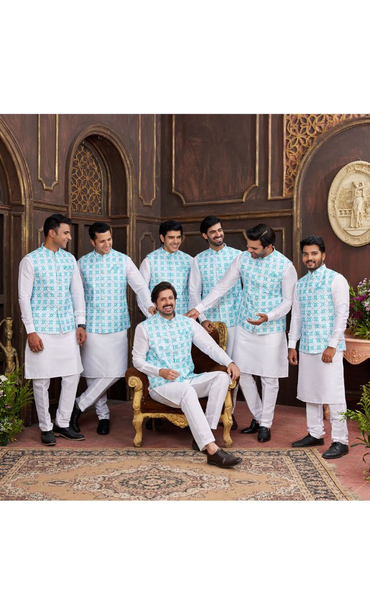 Blue Kurta Pajama 3 Pcs Set