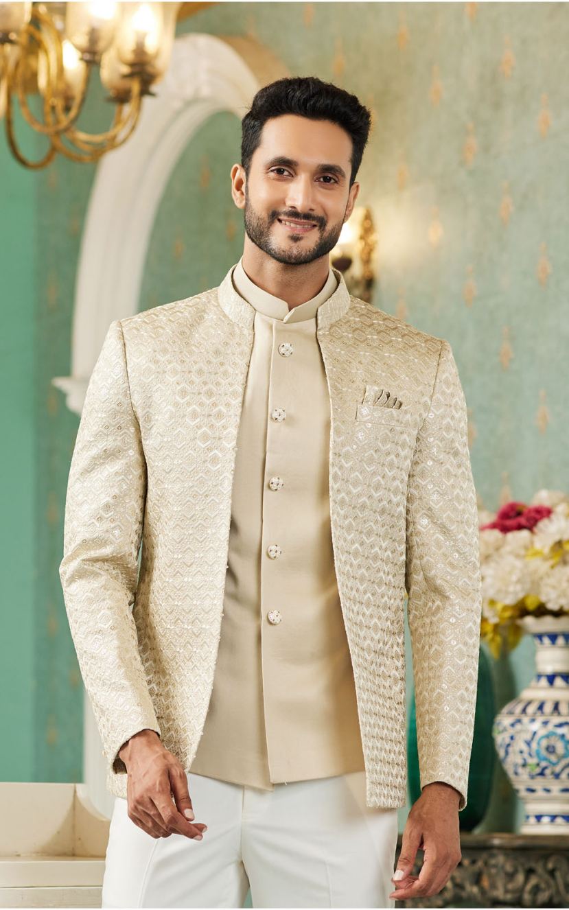 Beige Bandhgala Jodhpuri Suit