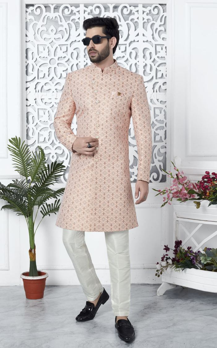 Pink Jacquard Silk Indo-Western