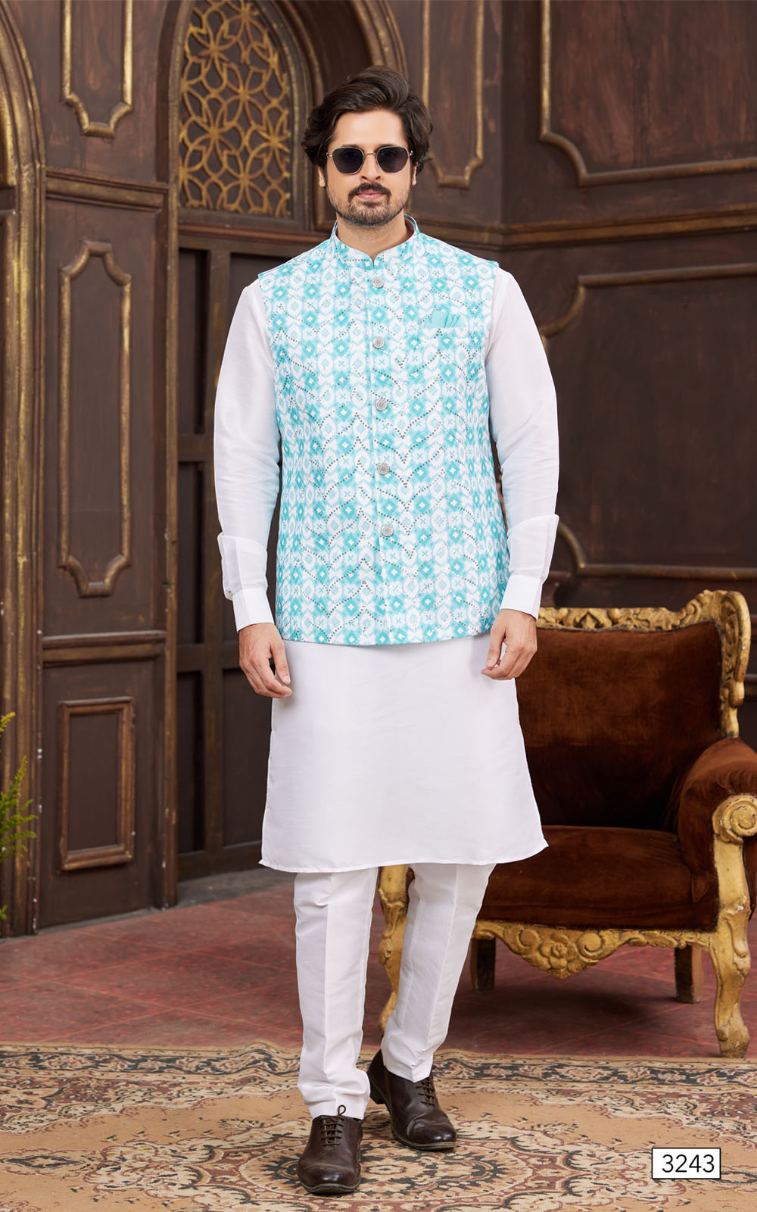 Blue Kurta Pajama 3 Pcs Set