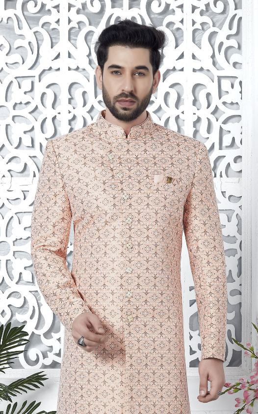 Pink Jacquard Silk Indo-Western