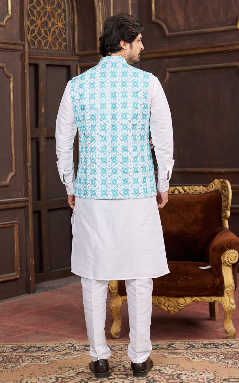 Blue Kurta Pajama 3 Pcs Set