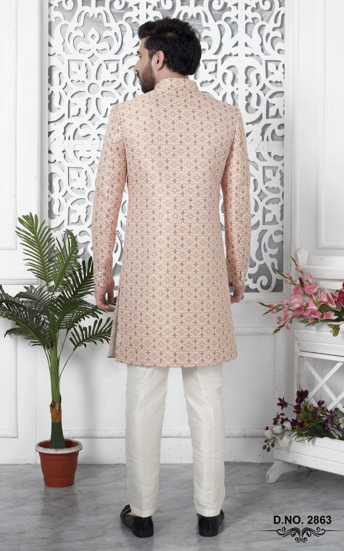 Pink Jacquard Silk Indo-Western