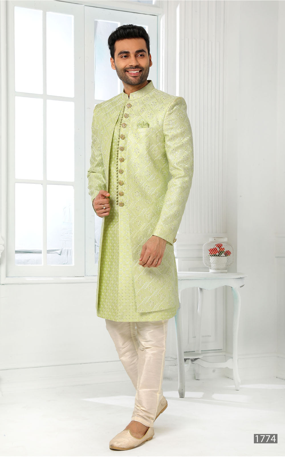 Lemon Indo-Western With Jacket 3 Pcs Set for Roka Ceremony