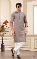 Brown Thread Work Art Silk Kurta