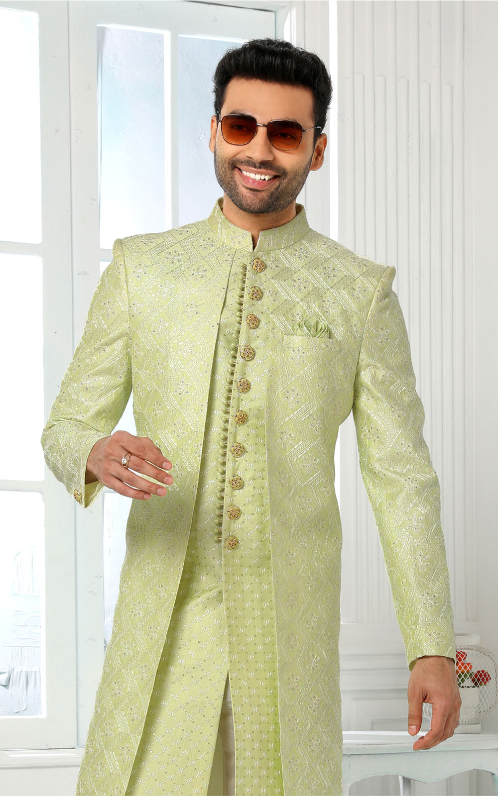 Lemon Indo-Western With Jacket 3 Pcs Set for Roka Ceremony