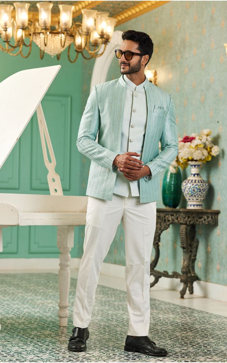 Pista Green Bandhgala Jodhpuri Suit