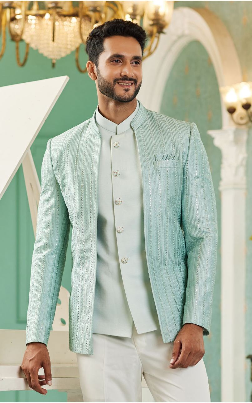 Pista Green Bandhgala Jodhpuri Suit