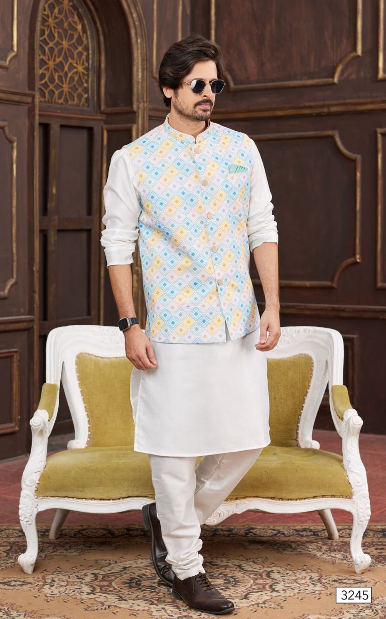Multi Colour Kurta Pajama 3 Pcs Set