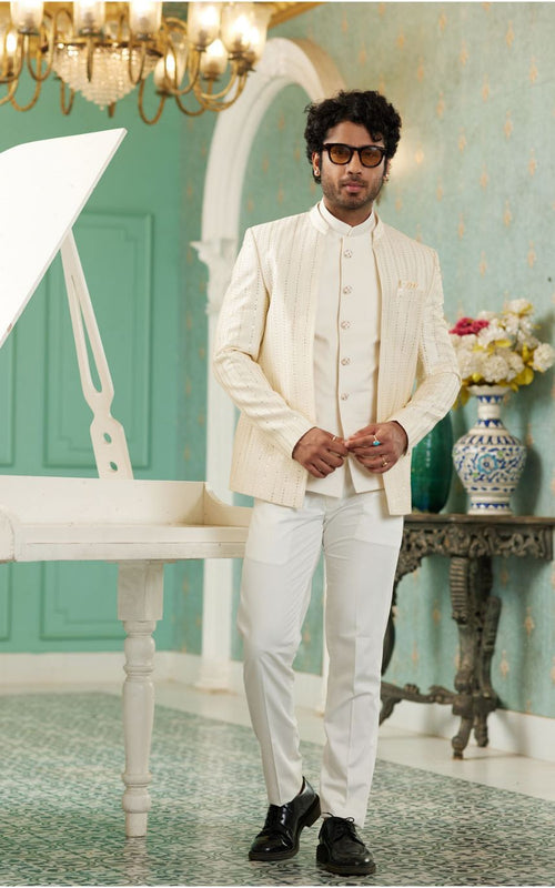 Cream Bandhgala Jodhpuri Suit