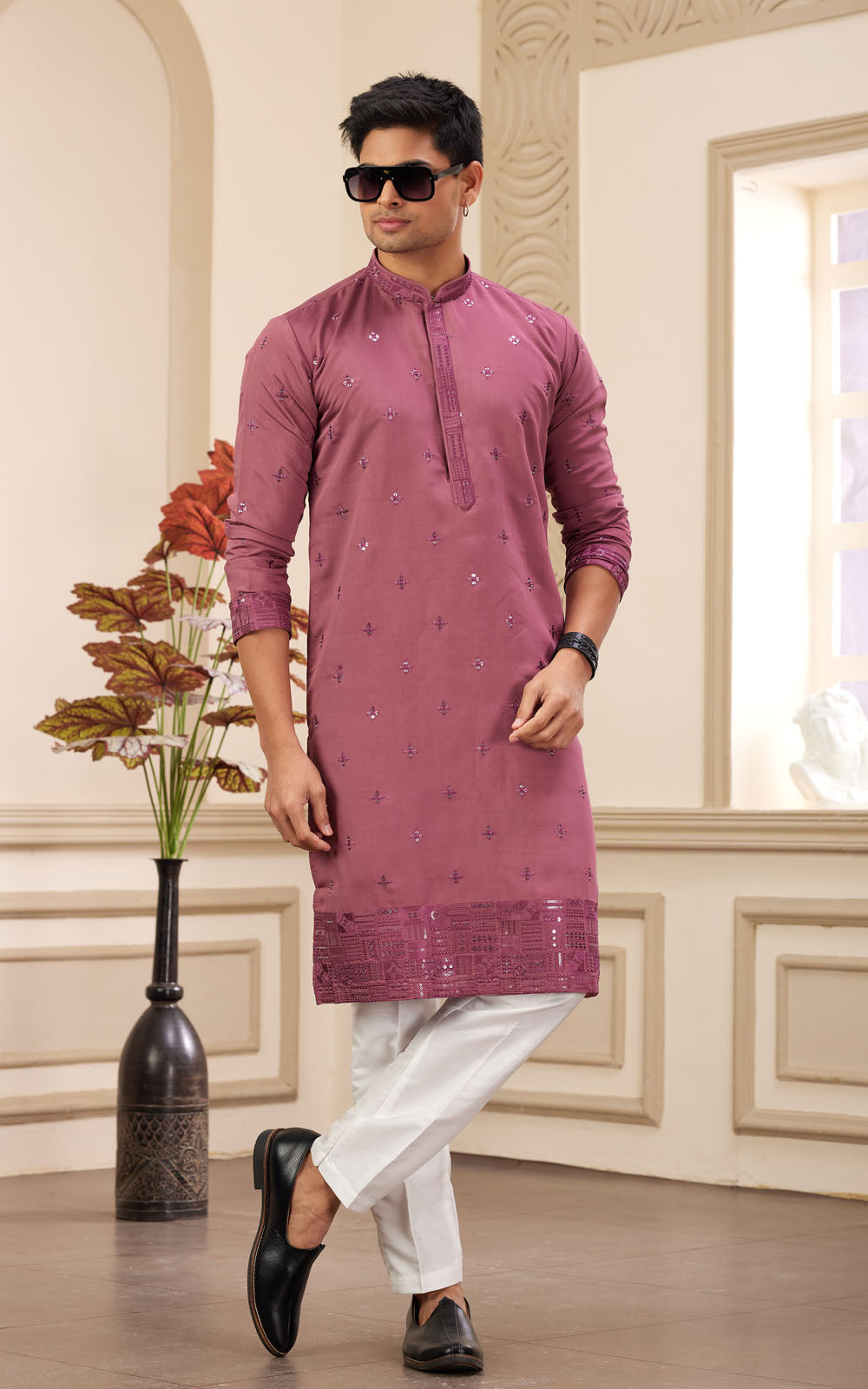 Pink Thread Work Art Silk Kurta - Look Good
